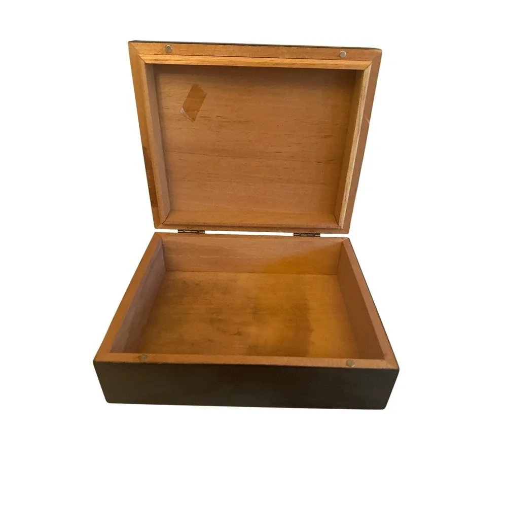 Vintage Wooden Decorative Box With Colorful Label Collage‎ Design